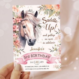 Mädchen Pferd 3. Geburtstag Floral Wild Sattel Auf Einladung