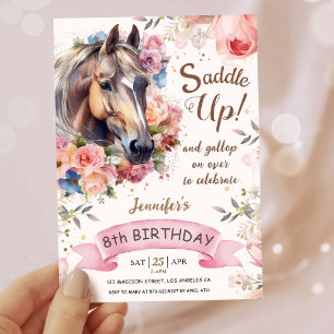 Mädchen Pferd 8. Geburtstag Cowgirl Sattel Up! Einladung