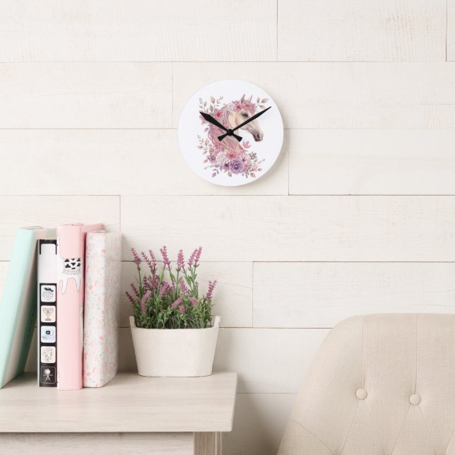 Mädchen Pferd Pastell Blumen Wanduhr (Lesesaal)