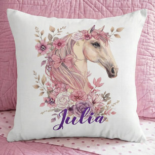 Mädchen Pferd Pony Pastell Blumen Wurfkissen Kissen