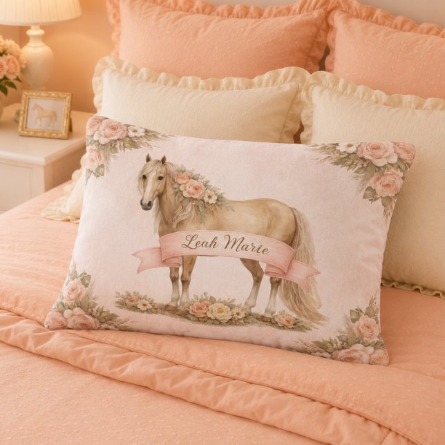 Mädchen Pfirsich Blumen Pferd Rose Monogramm Name  Dekokissen (Von Creator hochgeladen)