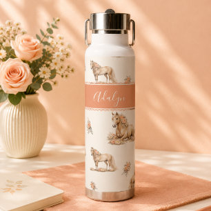 Mädchen Pfirsich Pferd Rosen Muster Personalisiert Trinkflasche