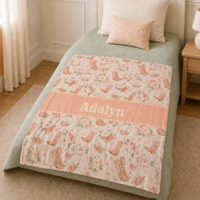 Mädchen Pfirsich Western Coquette Shabby Chic Mono Fleecedecke (Von Creator hochgeladen)