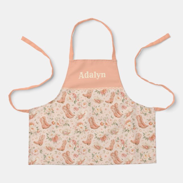 Mädchen Pfirsich Western Coquette Shabby Chic Mono Schürze (Vorderseite)