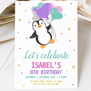 Mädchen Pinguin Winter Geburtstagsfeier Einladung