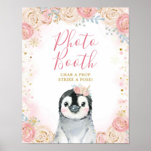 Mädchen Pinguin Winter Schneeflocke Foto Booth Sch Poster