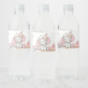 Mädchen Pink Boho Elefant Baby Shower Wasserflaschenetikett