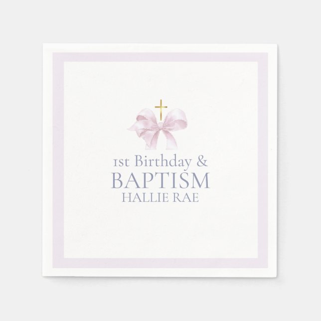 Mädchen Pink Bow 1. Geburtstag und Taufe Serviette (Vorderseite)