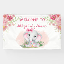 Mädchen Pink Elephant Floral Custom Baby Dusche Banner