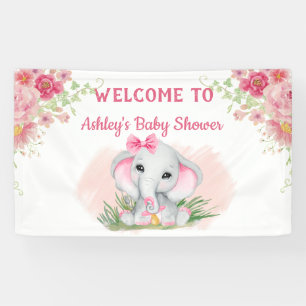 Mädchen Pink Elephant Floral Custom Baby Dusche Banner