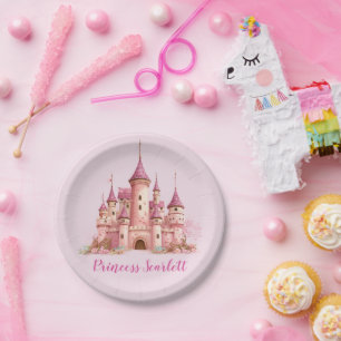 Mädchen Pink Princess Geburtstag Personalisiert Pappteller