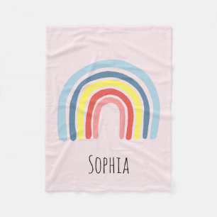 Mädchen Pink Whimsical Boho Regenbogen und Name Ki Fleecedecke