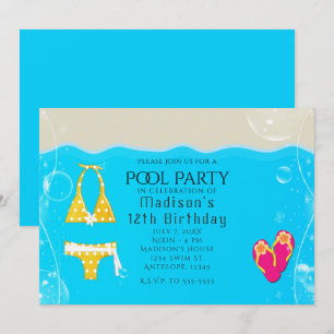 Mädchen-Poolparty-Bikini-Geburtstags-Schwimm-Einla Einladung