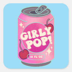Mädchen-Pop-Kirschen-Soda-Dose Retro Y2K Rosa Quadratischer Aufkleber