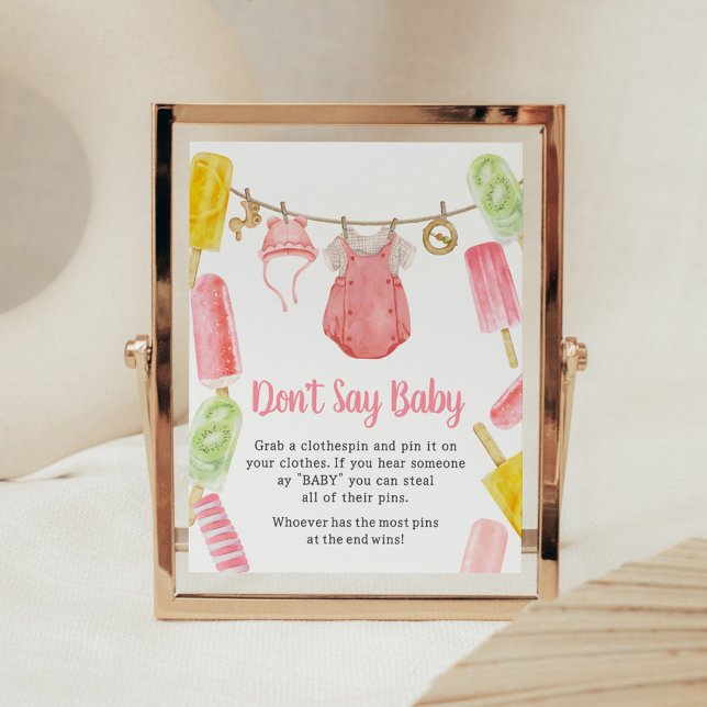 Mädchen Popsicle Baby Dusche Say Baby nicht Poster (Popsicle Baby Shower Don't Say Baby Sign)