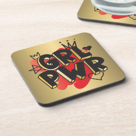 MÄDCHEN, POWER, Kronen & Herzen, Rot & Gold Getränkeuntersetzer