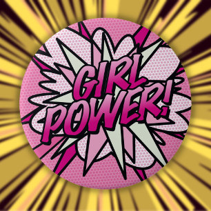 MÄDCHEN POWER Lustiges Rosa Comic- Pop-Art Button