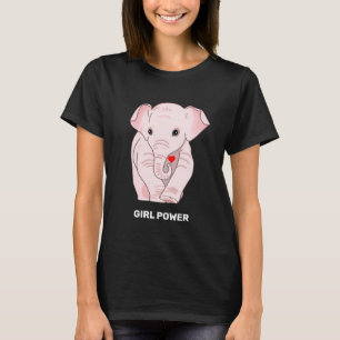 Mädchen-Power Rosa Elefant hält ein Herz T-Shirt