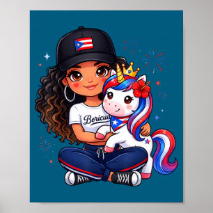 Mädchen Prinzessin Einhorn Boricua-Flagge Kleinkin Poster