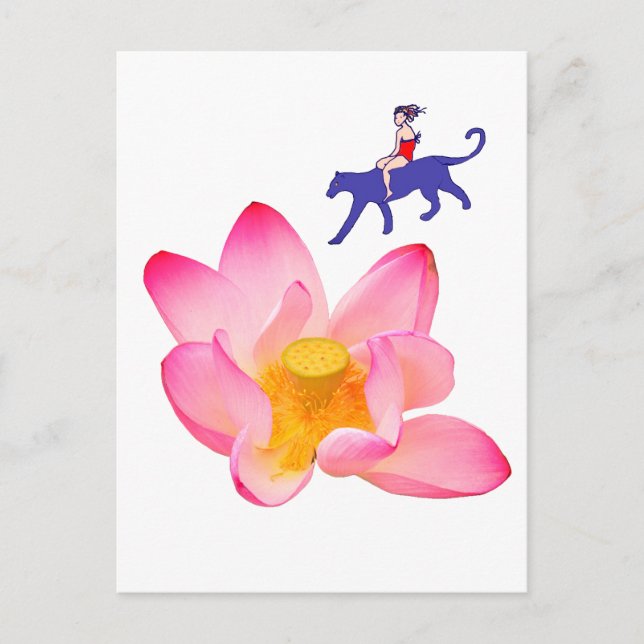 Mädchen, Puma und Lotus Postkarte (Vorderseite)
