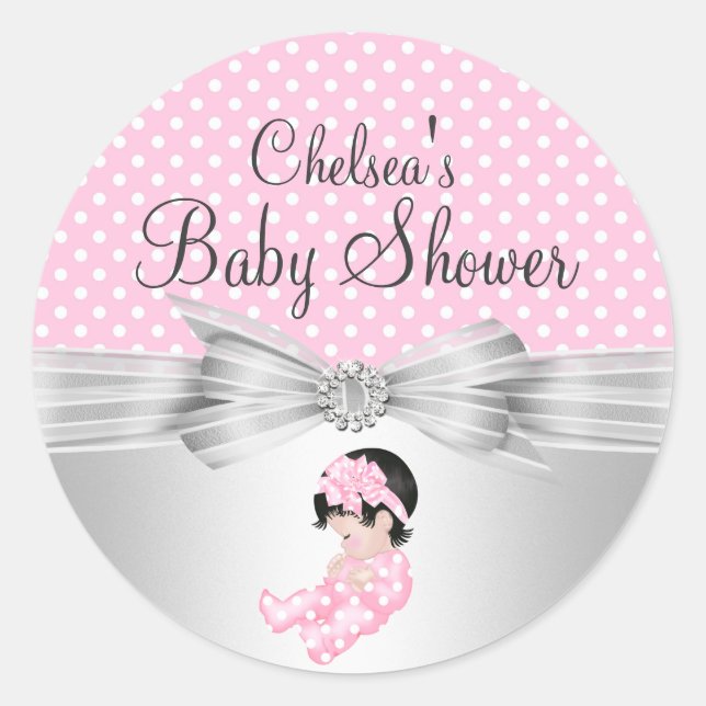 Mädchen Punkte Baby Shower Aufkleber (Vorderseite)
