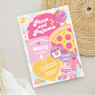 Mädchen-Pyjama-Party mit Pizza-Einladung Einladung