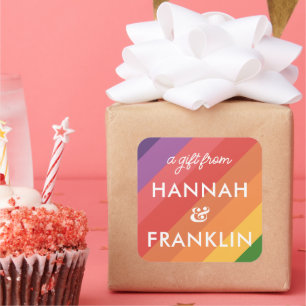 Mädchen Rainbow Birthday Geschenkaufkleber Quadratischer Aufkleber