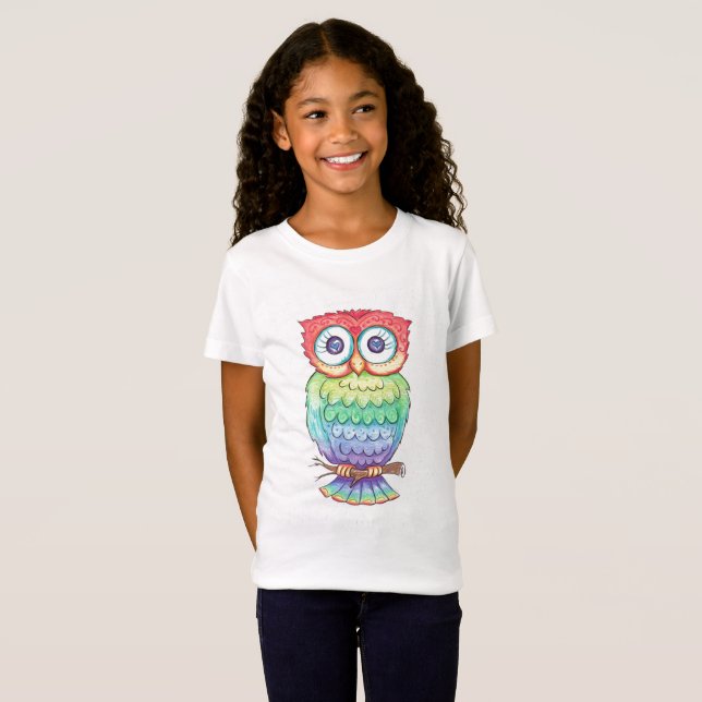 Mädchen-Regenbogen-Eulen-T - Shirt (Vorne ganz)