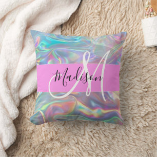 Mädchen Regenbogen Holografischer Irisierender Mon Kissen
