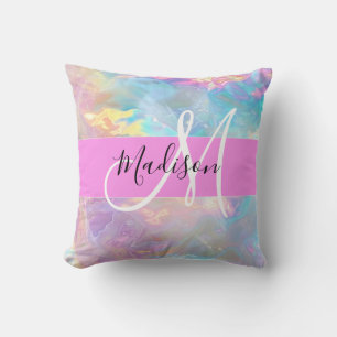 Mädchen Regenbogen Holografischer Irisierender Mon Kissen
