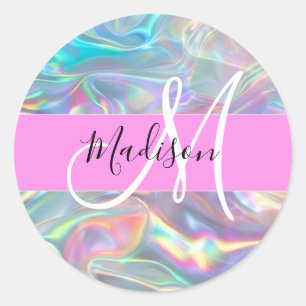 Mädchen Regenbogen Holografischer Irisierender Mon Runder Aufkleber