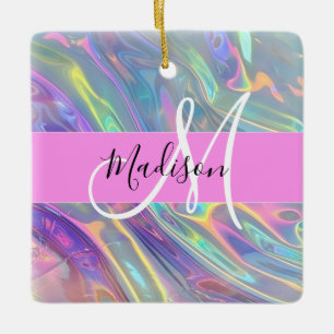 Mädchen Regenbogen Holografisches Irisierendes Mon Keramikornament