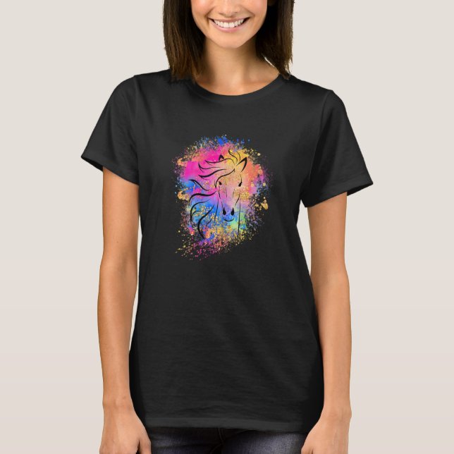 Mädchen Regenbogen Pferd Silhouette Rosa Süß Bunt T-Shirt (Vorderseite)
