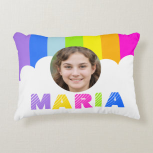 Mädchen Regenbogen Streifen Foto Name Kissen