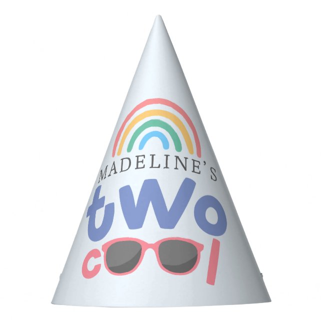Mädchen Regenbogen Zwei Cool 2. Geburtstag Partyhütchen (Vorderseite)