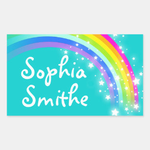 Mädchen Regenbogenname aquamarine ID-Aufkleber Rechteckiger Aufkleber