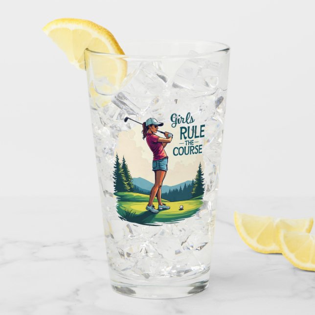 Mädchen regieren den Kurs Retro Golf Illustration Glas (Vorderseite Ice)