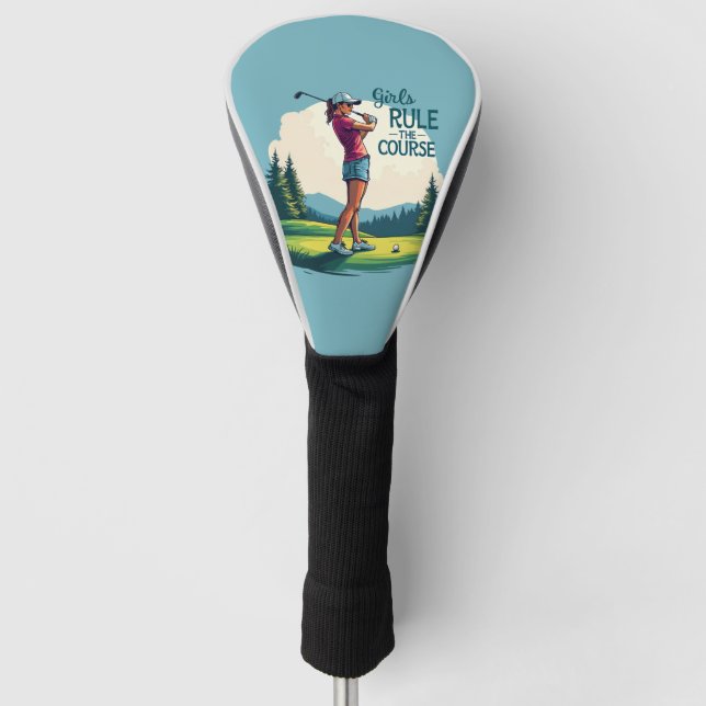Mädchen regieren den Kurs Retro Golf Illustration Golf Headcover (Vorderseite)