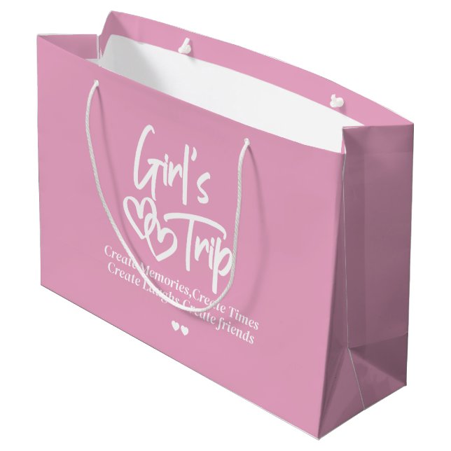 Mädchen Reise Erinnerungen erstellen Pink  Große Geschenktüte (Rückseite Schrägansicht)