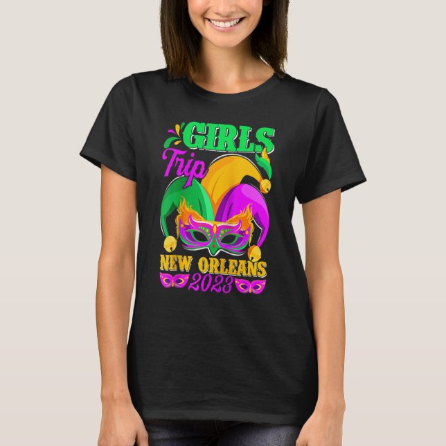 Mädchen Reise New Orleans 2023 Lustige Narr Maske  T-Shirt (Vorderseite)