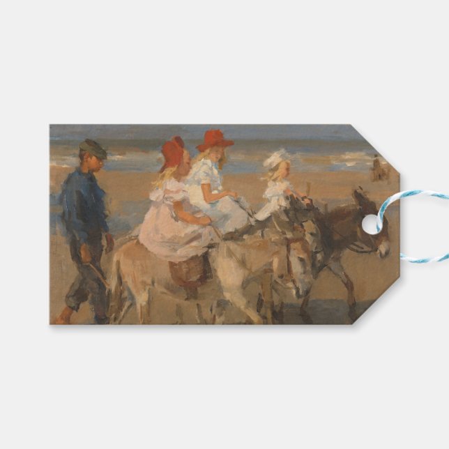 Mädchen reiten Donkeys am Strand Geschenkanhänger (Vorderseite (Horizontal))