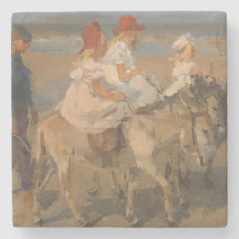 Mädchen reiten Donkeys am Strand Steinuntersetzer