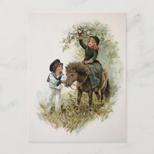 Mädchen reitet auf einem Shetlandpony Vintage Postkarte