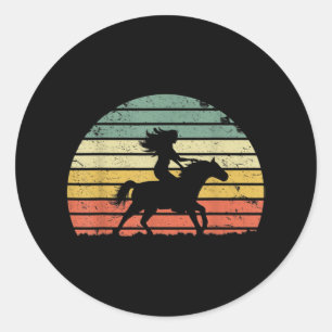 Mädchen Reitet Vintage Cowgirl Texas Ranch Runder Aufkleber