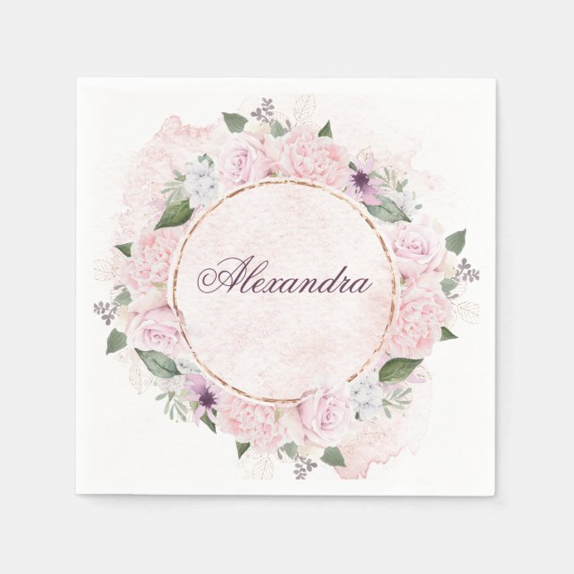 Mädchen religiöse Feier Rosa Rosen Serviette (Vorderseite)