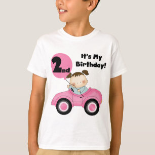 Mädchen rosa Auto-in den 2. Geburtstags-T-Shirts T-Shirt