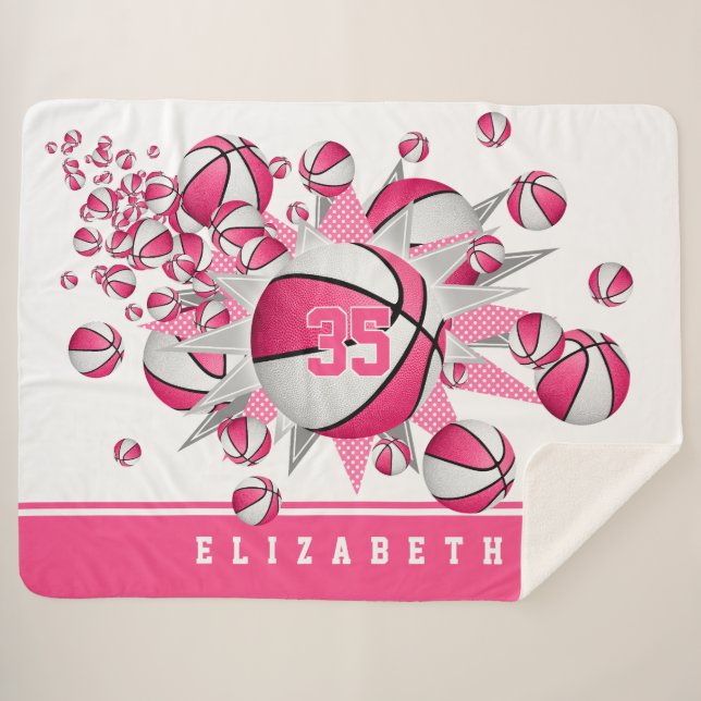 Mädchen rosa Basketballstars personalisiert Sherpadecke (Vorderseite (Horizontal))