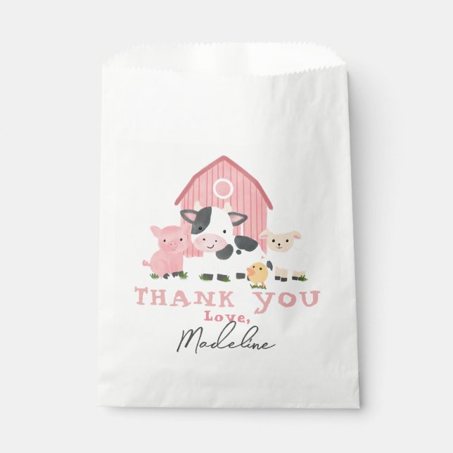 Mädchen Rosa Bauernhof-Tier-Geburtstagsfeier Geschenktütchen (Vorderseite)