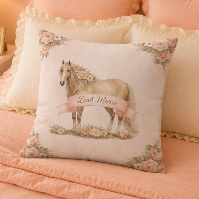 Mädchen-Rosa-Blumen-Pferd-Rose-Monogramm-Name  Kissen (Von Creator hochgeladen)