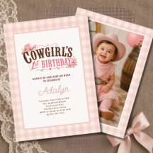 Mädchen Rosa Cowgirl Gingham Foto 1. Geburtstag